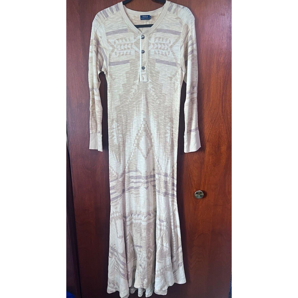 NWT Polo Ralph Lauren Beige Southwestern Waffle Knit Henley Maxi Dress XL